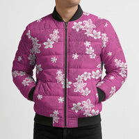 Hawaii Monstera Deliciosa Bomber Puffer Jacket Pink Plumeria Polynesian Pattern - Polynesian Pride