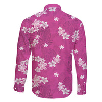 Hawaii Monstera Deliciosa Family Matching Off The Shoulder Long Sleeve Dress and Hawaiian Shirt Pink Plumeria Polynesian Pattern - Polynesian Pride