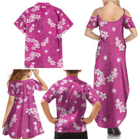 Hawaii Monstera Deliciosa Family Matching Summer Maxi Dress and Hawaiian Shirt Pink Plumeria Polynesian Pattern - Polynesian Pride