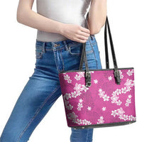Hawaii Monstera Deliciosa Leather Tote Bag Pink Plumeria Polynesian Pattern - Polynesian Pride