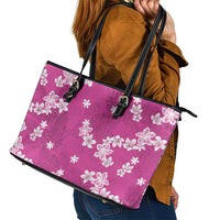 Hawaii Monstera Deliciosa Leather Tote Bag Pink Plumeria Polynesian Pattern - Polynesian Pride
