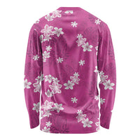 Hawaii Monstera Deliciosa Long Sleeve Shirt Pink Plumeria Polynesian Pattern - Polynesian Pride