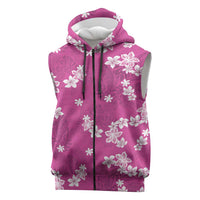 Hawaii Monstera Deliciosa Sleeveless Zip Hoodie Pink Plumeria Polynesian Pattern LT05 Pink - Polynesian Pride