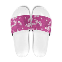 Hawaii Monstera Deliciosa Slide Sandals Pink Plumeria Polynesian Pattern - Polynesian Pride