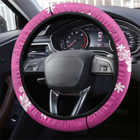 Hawaii Monstera Deliciosa Steering Wheel Cover Pink Plumeria Polynesian Pattern - Polynesian Pride