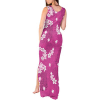 Hawaii Monstera Deliciosa Tank Maxi Dress Pink Plumeria Polynesian Pattern - Polynesian Pride