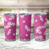 Hawaii Monstera Deliciosa Tumbler Cup Pink Plumeria Polynesian Pattern - Polynesian Pride
