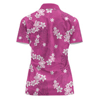 Hawaii Monstera Deliciosa Women Polo Shirt Pink Plumeria Polynesian Pattern - Polynesian Pride
