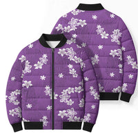 Hawaii Monstera Deliciosa Bomber Puffer Jacket Purple Plumeria Polynesian Pattern - Polynesian Pride