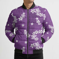 Hawaii Monstera Deliciosa Bomber Puffer Jacket Purple Plumeria Polynesian Pattern - Polynesian Pride