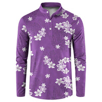 Hawaii Monstera Deliciosa Button Sweatshirt Purple Plumeria Polynesian Pattern - Polynesian Pride