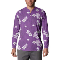 Hawaii Monstera Deliciosa Button Sweatshirt Purple Plumeria Polynesian Pattern - Polynesian Pride