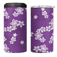 Hawaii Monstera Deliciosa 4 in 1 Can Cooler Tumbler Purple Plumeria Polynesian Pattern - Polynesian Pride