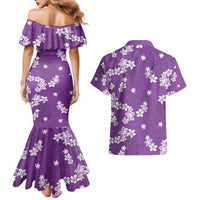 Hawaii Monstera Deliciosa Couples Matching Mermaid Dress and Hawaiian Shirt Purple Plumeria Polynesian Pattern - Polynesian Pride