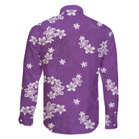 Hawaii Monstera Deliciosa Family Matching Off The Shoulder Long Sleeve Dress and Hawaiian Shirt Purple Plumeria Polynesian Pattern - Polynesian Pride