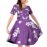 Hawaii Monstera Deliciosa Family Matching Off Shoulder Short Dress and Hawaiian Shirt Purple Plumeria Polynesian Pattern - Polynesian Pride