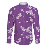 Hawaii Monstera Deliciosa Family Matching Off Shoulder Short Dress and Hawaiian Shirt Purple Plumeria Polynesian Pattern - Polynesian Pride