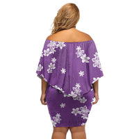 Hawaii Monstera Deliciosa Family Matching Off Shoulder Short Dress and Hawaiian Shirt Purple Plumeria Polynesian Pattern - Polynesian Pride