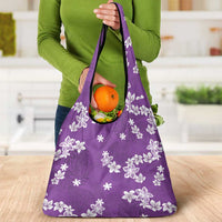 Hawaii Monstera Deliciosa Grocery Bag Purple Plumeria Polynesian Pattern - Polynesian Pride