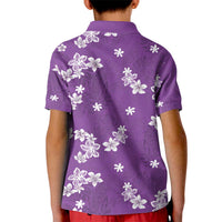 Hawaii Monstera Deliciosa Kid Polo Shirt Purple Plumeria Polynesian Pattern - Polynesian Pride