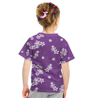 Hawaii Monstera Deliciosa Kid T Shirt Purple Plumeria Polynesian Pattern LT05 - Polynesian Pride