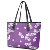 Hawaii Monstera Deliciosa Leather Tote Bag Purple Plumeria Polynesian Pattern - Polynesian Pride