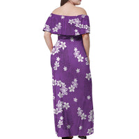Hawaii Monstera Deliciosa Off Shoulder Maxi Dress Purple Plumeria Polynesian Pattern - Polynesian Pride