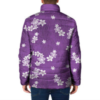 Hawaii Monstera Deliciosa Padded Jacket Purple Plumeria Polynesian Pattern - Polynesian Pride