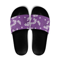 Hawaii Monstera Deliciosa Slide Sandals Purple Plumeria Polynesian Pattern - Polynesian Pride