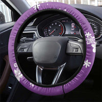 Hawaii Monstera Deliciosa Steering Wheel Cover Purple Plumeria Polynesian Pattern - Polynesian Pride
