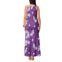 Hawaii Monstera Deliciosa Tank Maxi Dress Purple Plumeria Polynesian Pattern - Polynesian Pride