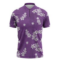 Hawaii Monstera Deliciosa Zipper Polo Shirt Purple Plumeria Polynesian Pattern LT05 Purple - Polynesian Pride