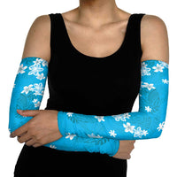 Hawaii Monstera Deliciosa Arm Sleeves Blue Plumeria Polynesian Pattern - Polynesian Pride