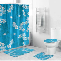 Hawaii Monstera Deliciosa Bathroom Set Blue Plumeria Polynesian Pattern - Polynesian Pride
