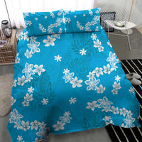 Hawaii Monstera Deliciosa Bedding Set Blue Plumeria Polynesian Pattern - Polynesian Pride