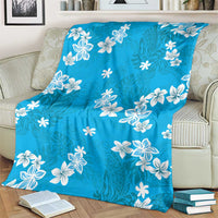 Hawaii Monstera Deliciosa Blanket Blue Plumeria Polynesian Pattern - Polynesian Pride
