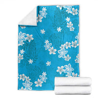 Hawaii Monstera Deliciosa Blanket Blue Plumeria Polynesian Pattern - Polynesian Pride