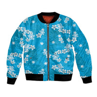 Hawaii Monstera Deliciosa Bomber Jacket Blue Plumeria Polynesian Pattern - Polynesian Pride