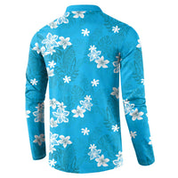 Hawaii Monstera Deliciosa Button Sweatshirt Blue Plumeria Polynesian Pattern - Polynesian Pride