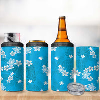 Hawaii Monstera Deliciosa 4 in 1 Can Cooler Tumbler Blue Plumeria Polynesian Pattern - Polynesian Pride