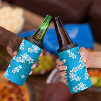 Hawaii Monstera Deliciosa 4 in 1 Can Cooler Tumbler Blue Plumeria Polynesian Pattern - Polynesian Pride