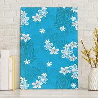 Hawaii Monstera Deliciosa Canvas Wall Art Blue Plumeria Polynesian Pattern - Polynesian Pride