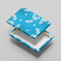 Hawaii Monstera Deliciosa Canvas Wall Art Blue Plumeria Polynesian Pattern - Polynesian Pride