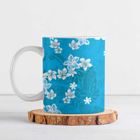 Hawaii Monstera Deliciosa Ceramic Mug Blue Plumeria Polynesian Pattern - Polynesian Pride