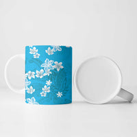 Hawaii Monstera Deliciosa Ceramic Mug Blue Plumeria Polynesian Pattern - Polynesian Pride