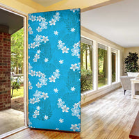 Hawaii Monstera Deliciosa Door Cover Blue Plumeria Polynesian Pattern - Polynesian Pride