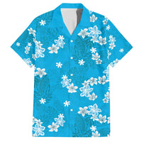 Hawaii Monstera Deliciosa Family Matching Long Sleeve Bodycon Dress and Hawaiian Shirt Blue Plumeria Polynesian Pattern - Polynesian Pride