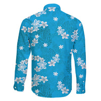 Hawaii Monstera Deliciosa Family Matching Long Sleeve Bodycon Dress and Hawaiian Shirt Blue Plumeria Polynesian Pattern - Polynesian Pride