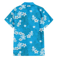 Hawaii Monstera Deliciosa Family Matching Off Shoulder Maxi Dress and Hawaiian Shirt Blue Plumeria Polynesian Pattern - Polynesian Pride