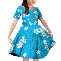 Hawaii Monstera Deliciosa Family Matching Off Shoulder Short Dress and Hawaiian Shirt Blue Plumeria Polynesian Pattern - Polynesian Pride